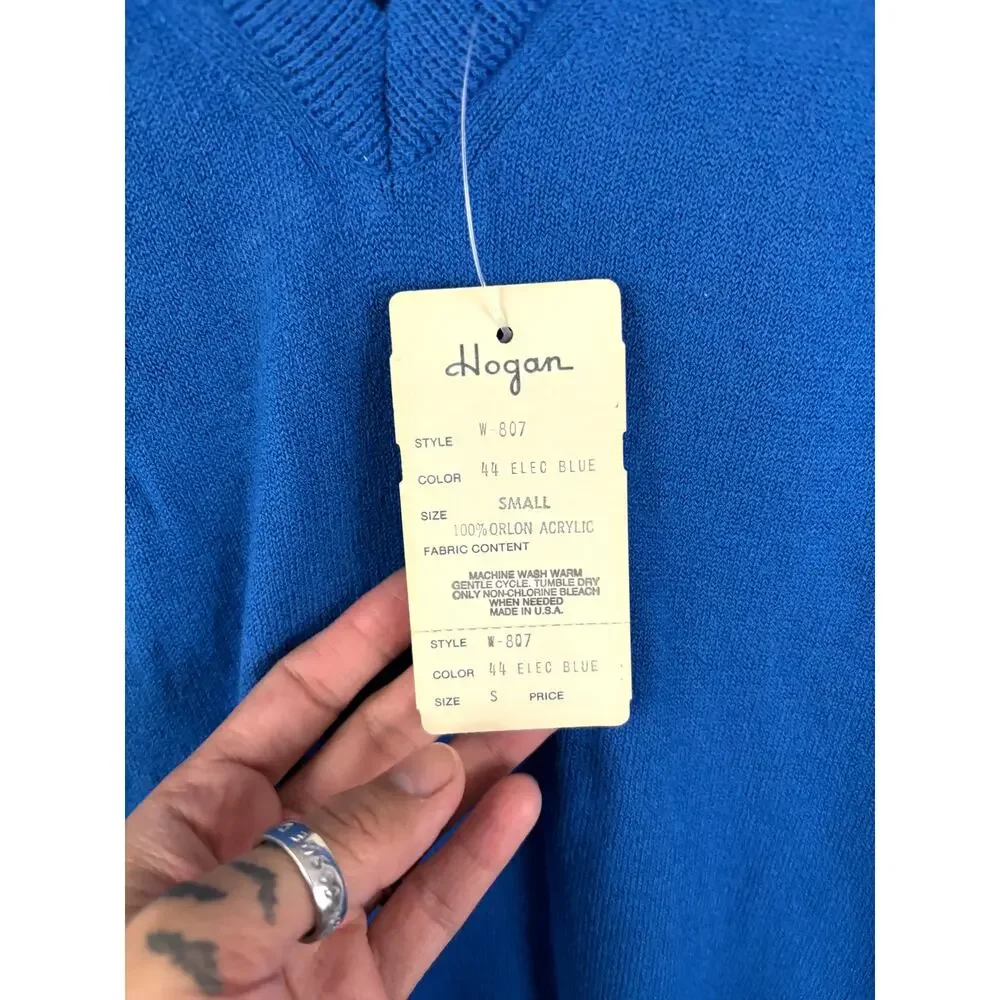 VTG Lady Hogan Sweater Small‎ S Blue V-Neck Pullover NWT Golf Made USA